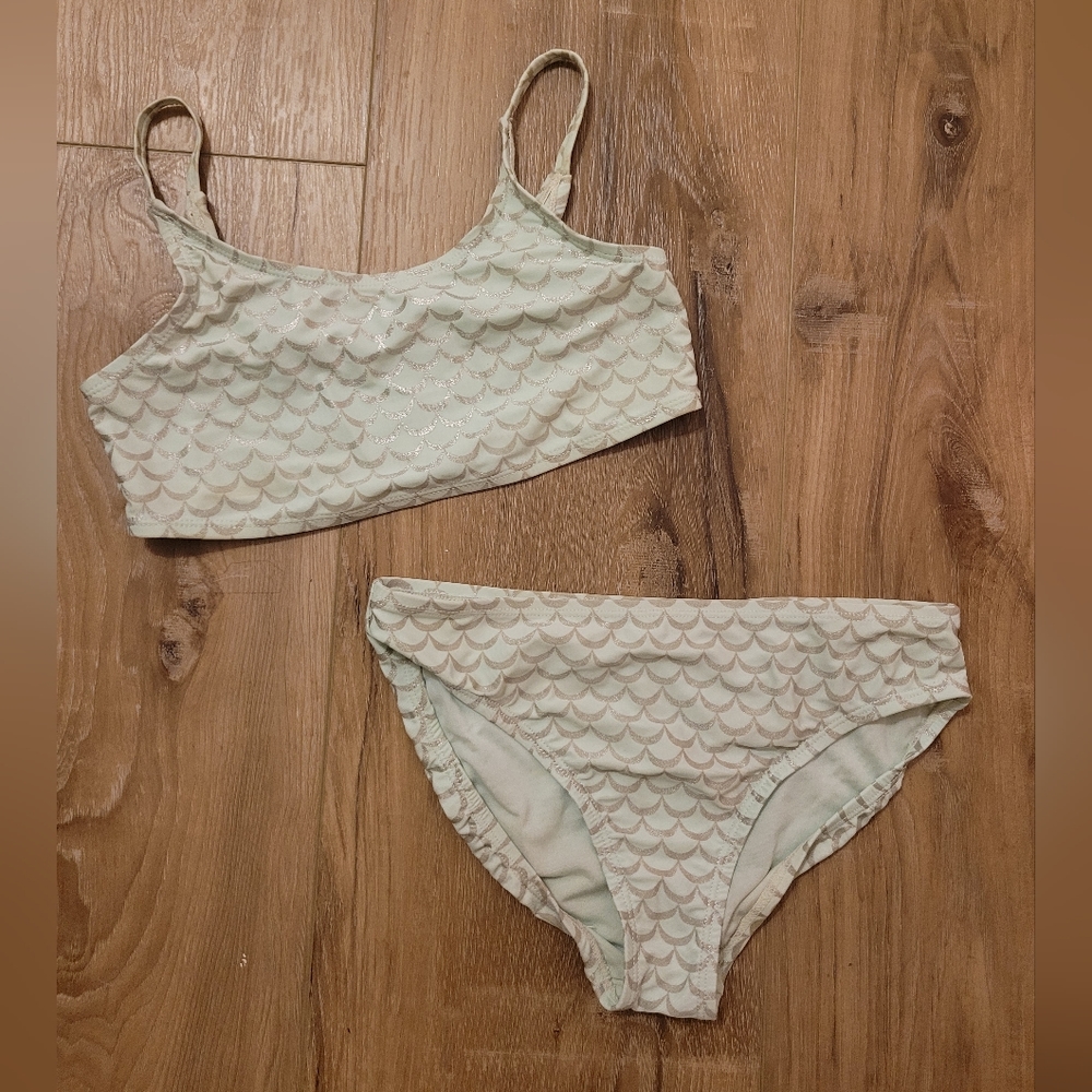 Gap Kids L seafoam green mermaid print 2 piece swimsuit